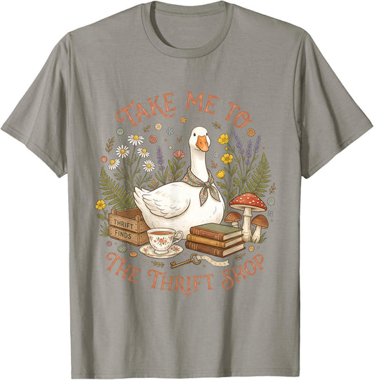 Take Me to The Thrift Shop Goose Cottagecore Grandmacore T-Shirt - T-Shirt | Sand