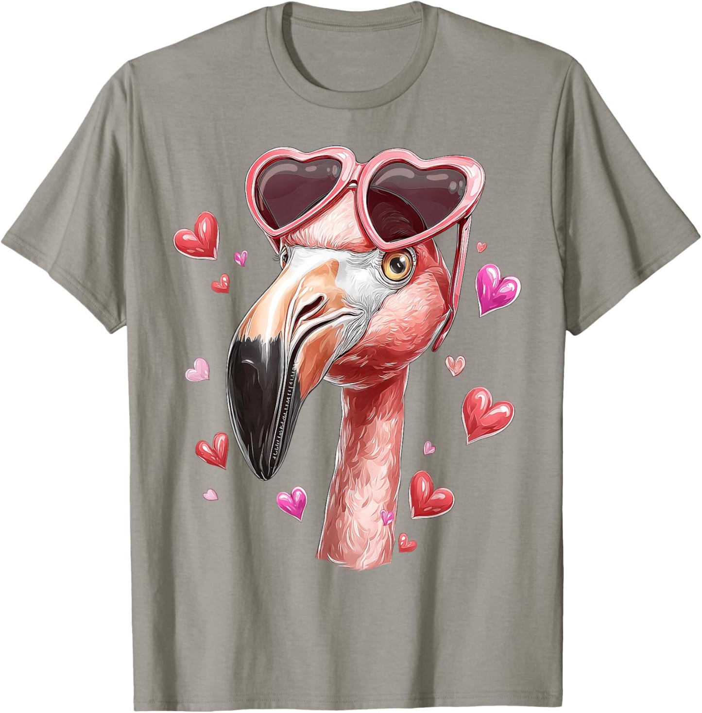 Flamingo Animal Valentine's Day Heart Sunglasses T-Shirt - T-Shirt | Sand