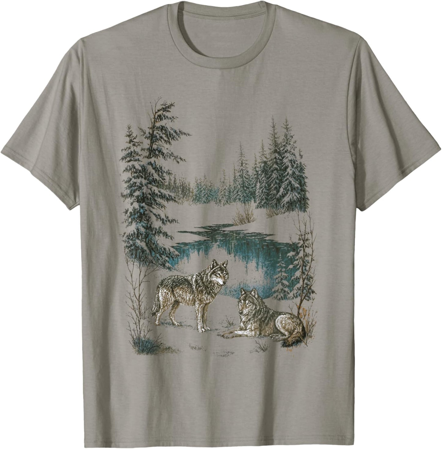 Retro Wolf 90s Forest Nature Vintage Wildlife Lovers Animal T-Shirt - T-Shirt | Sand