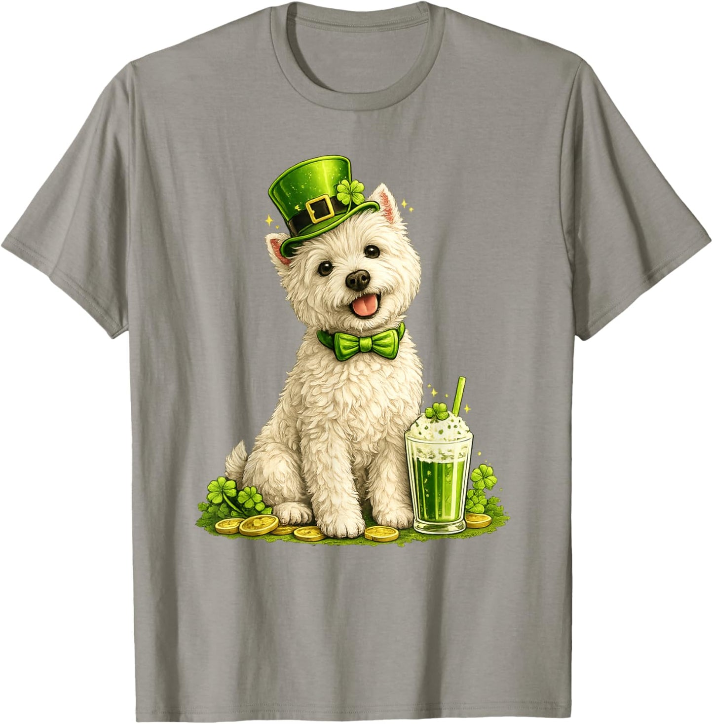 St Patricks Day West Highland Terrier Dog, Cute Westie T-Shirt - T-Shirt | Sand