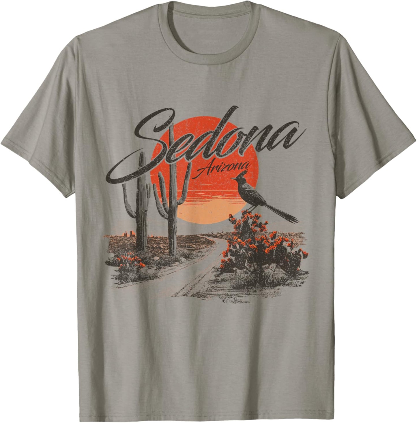 Sedona Arizona Roadrunner Desert Cactus Vintage T-Shirt - T-Shirt | Sand
