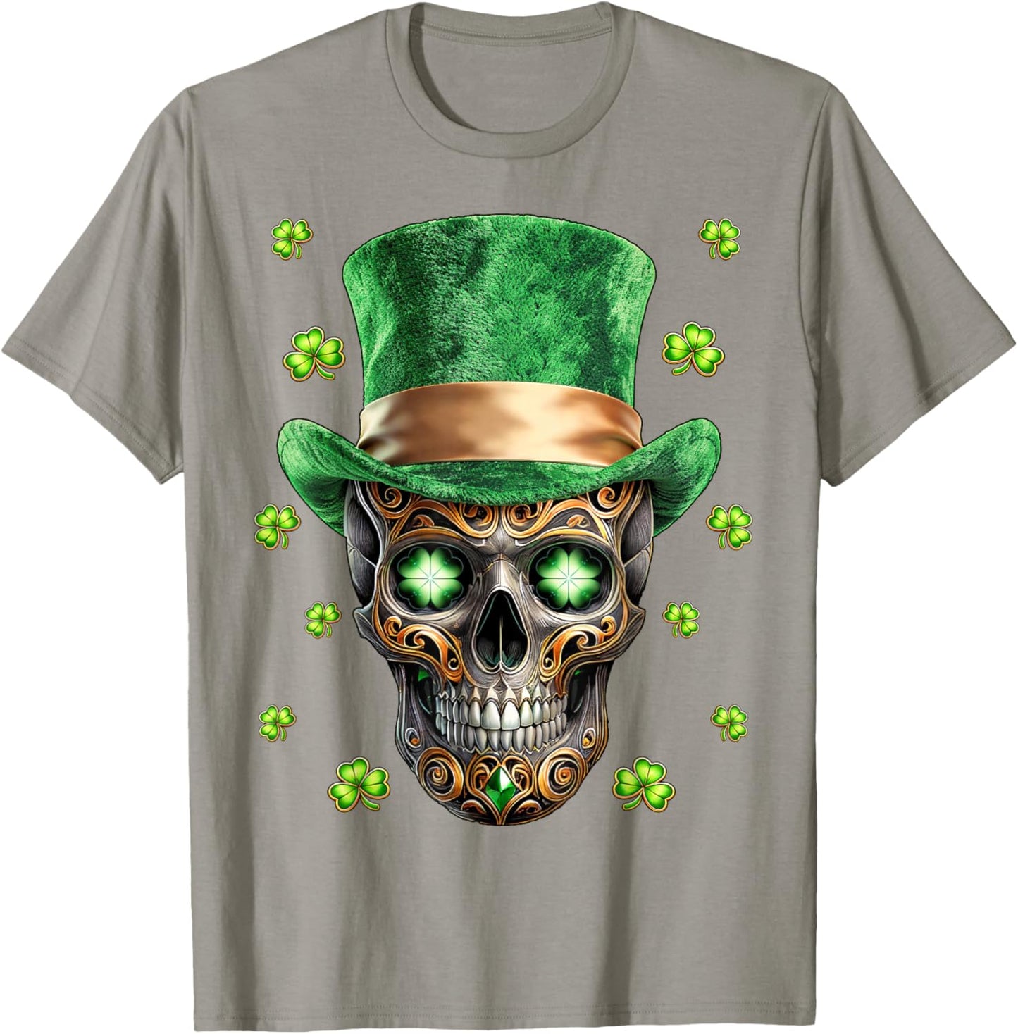 Skeleton Skull St. Patrick’s Day Leprechaun Shamrock Irish T-Shirt - T-Shirt | Sand