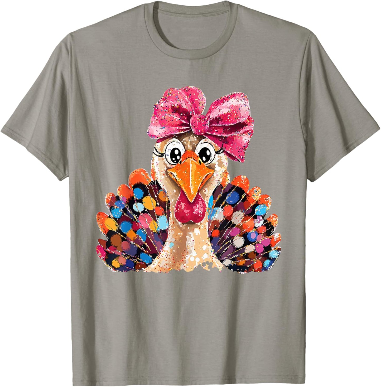 Girls Thanksgiving Cute Girly Turkey Pink Bow Fall Autumn T-Shirt - T-Shirt | Sand
