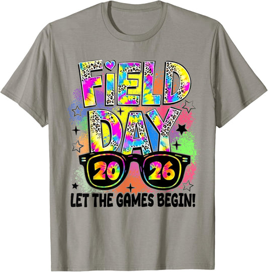 Tie Dye Leopard Field Day 2026 Let The Games Begin Teacher T-Shirt - T-Shirt | Sand
