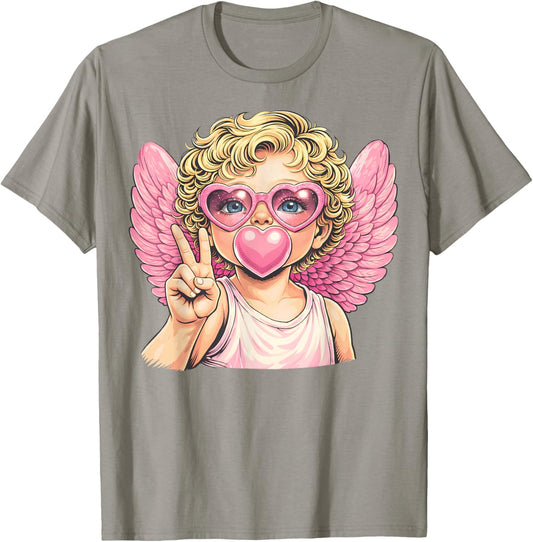 Retro Cute Vintage Cupid Blowing Bubble Funny Valentines Day T-Shirt - T-Shirt | Sand