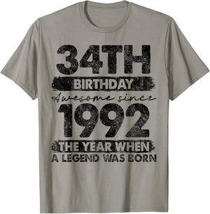 34 Year Old Gifts Vintage 1992 Limited Edition 34th Birthday T-Shirt - T-Shirt | Sand
