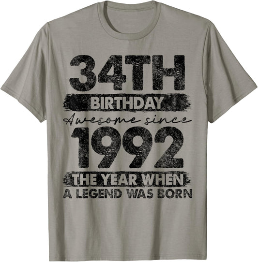 34 Year Old Gifts Vintage 1992 Limited Edition 34th Birthday T-Shirt - T-Shirt | Sand