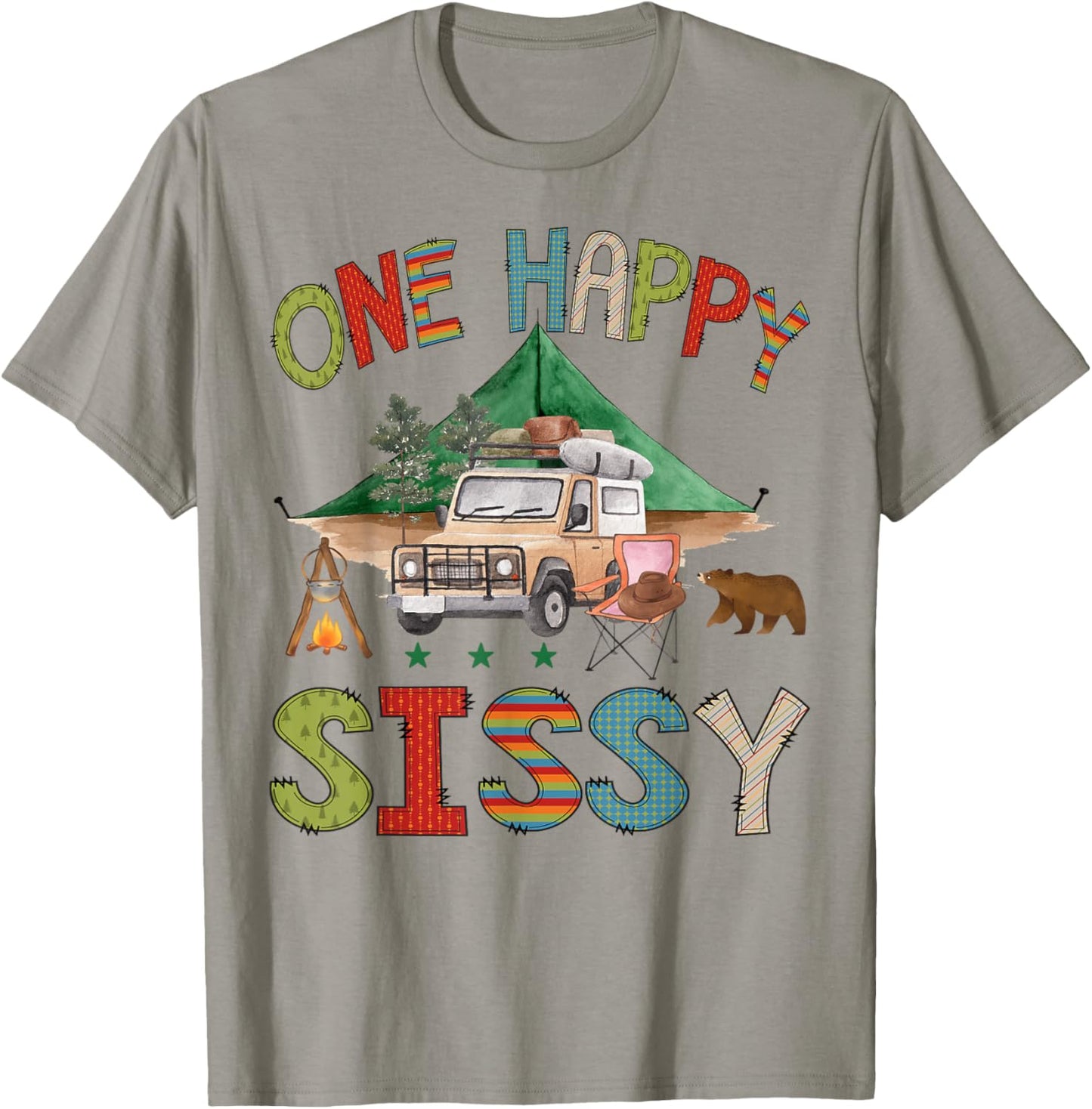 One Happy Sissy Camper 1st Birthday Boy Camping Bear T-Shirt - T-Shirt | Sand