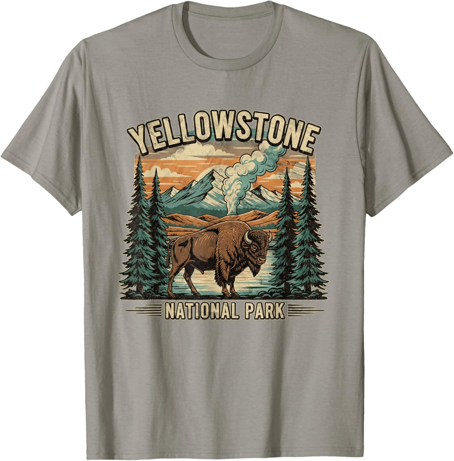 Yellowstone National Park Vintage Hiking Camping T-Shirt - T-Shirt | Sand