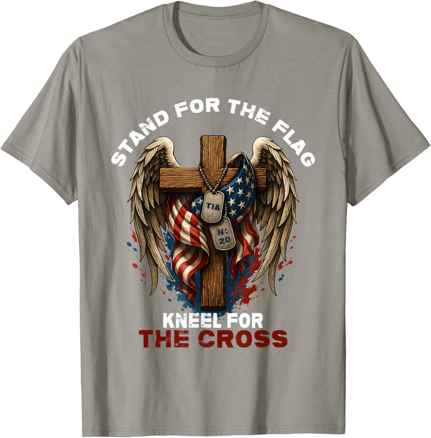 Stand for The Flag Kneel for The Cross T-Shirt - T-Shirt | Sand