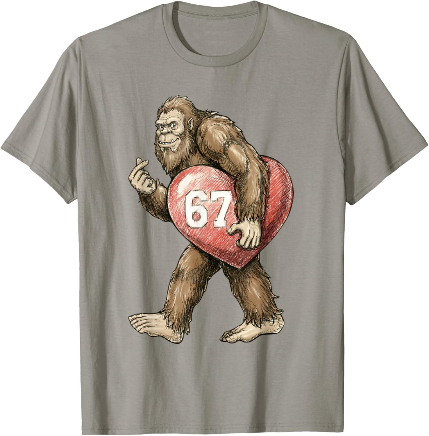 Valentine’s Day Bigfoot 67 Meme Funny Six Seven 67 Valentine T-Shirt - T-Shirt | Sand