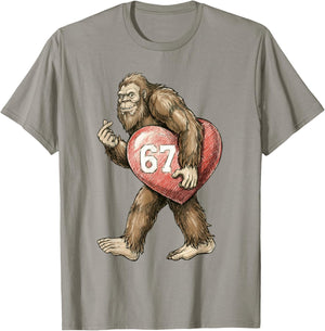 Valentine’s Day Bigfoot 67 Meme Funny Six Seven 67 Valentine T-Shirt - T-Shirt | Sand