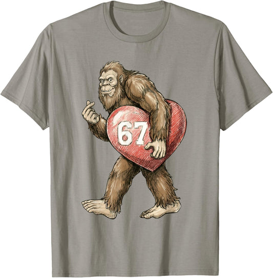 Valentine’s Day Bigfoot 67 Meme Funny Six Seven 67 Valentine T-Shirt - T-Shirt | Sand