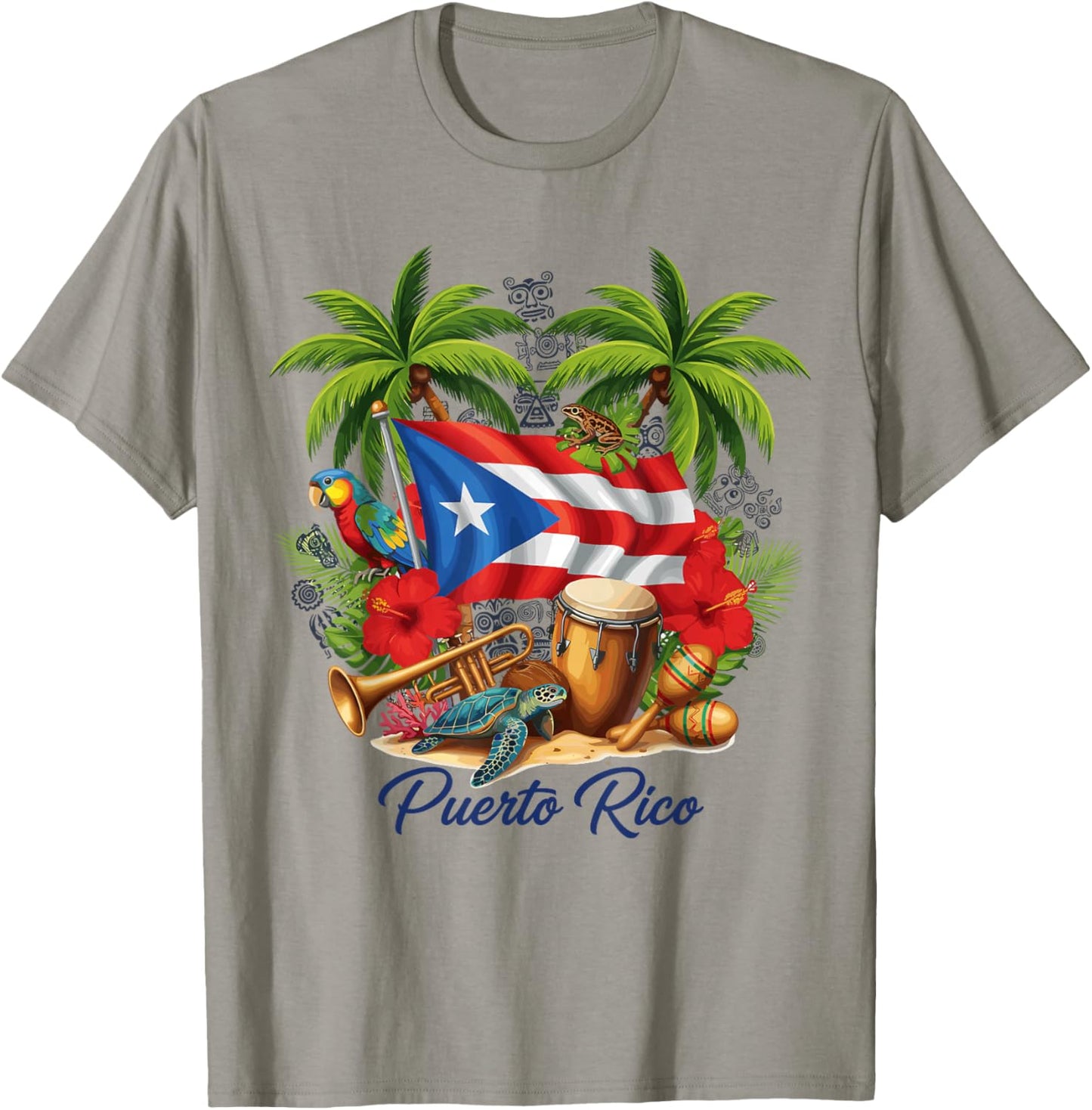Puerto Rico Flag Floral Frog Boricua Women Hispanic Heritage T-Shirt - T-Shirt | Sand