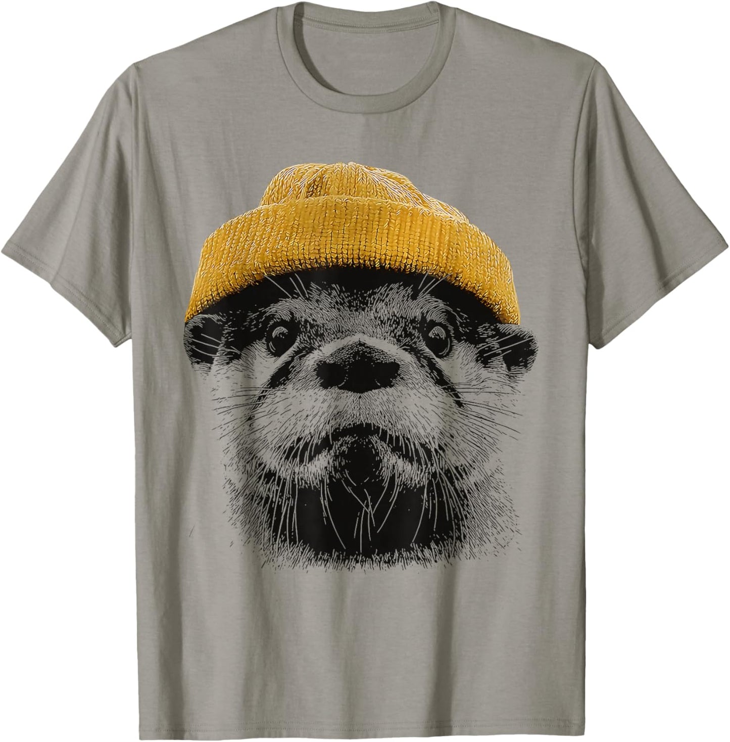 Retro River Otter Wearing Beanie Cute Otter Animal Art T-Shirt - T-Shirt | Sand