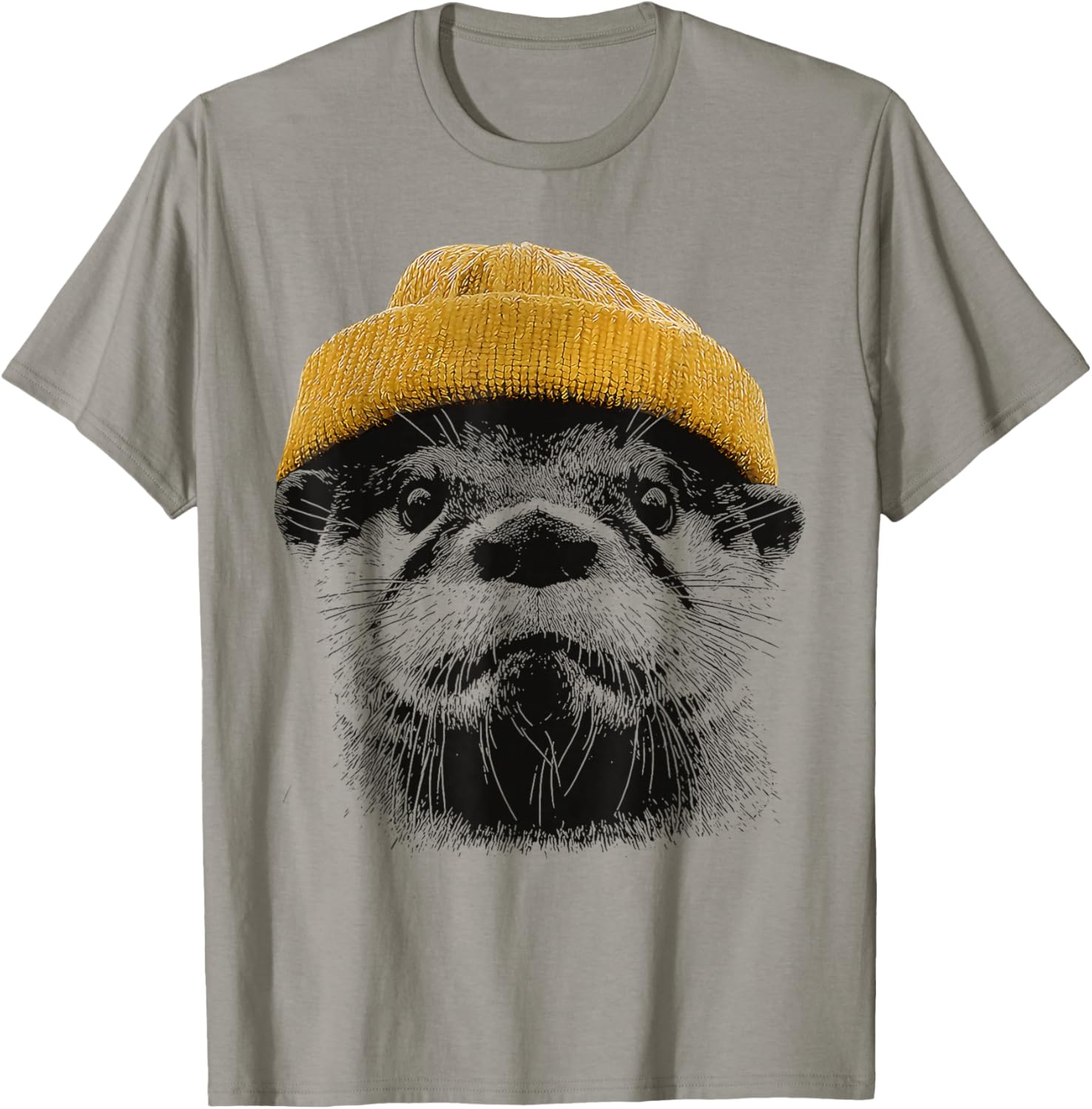 Retro River Otter Wearing Beanie Cute Otter Animal Art T-Shirt - T-Shirt | Sand