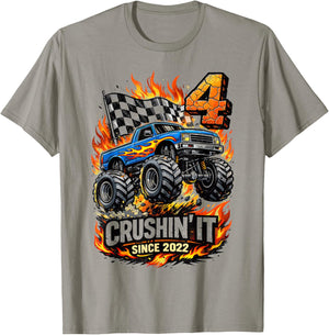 Birthday Monster Truck 4 Year Old Boys 4th Party Born 2022 T-Shirt - T-Shirt | Sand