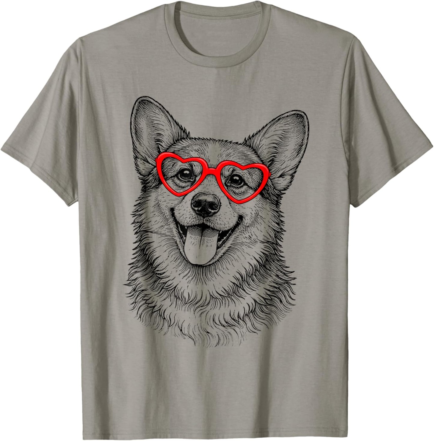 Funny Corgi Face Heart Glasses Dog Valentine's Day T-Shirt - T-Shirt | Sand