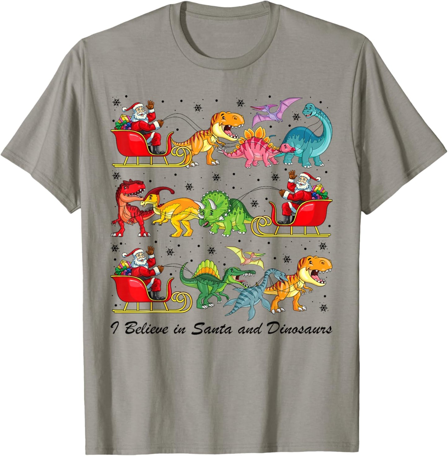 I Believe in Santa and Dinosaur Merry Christmas Boys Kids T-Shirt - T-Shirt | Sand