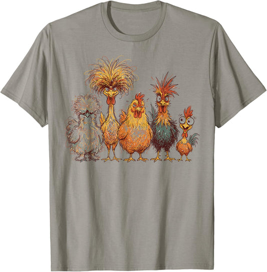 Crazy Chicken Squad Funny Messy Hair Farm Birds Cartoon T-Shirt - T-Shirt | Sand