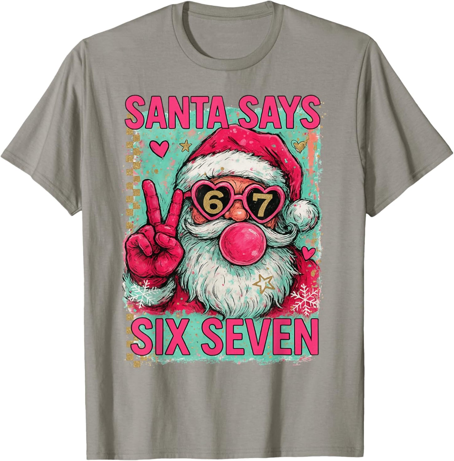 HUGvyn Christmas Santa Six Seven 6 7 Meme Santa Handwrite T-Shirt - T-Shirt | Sand