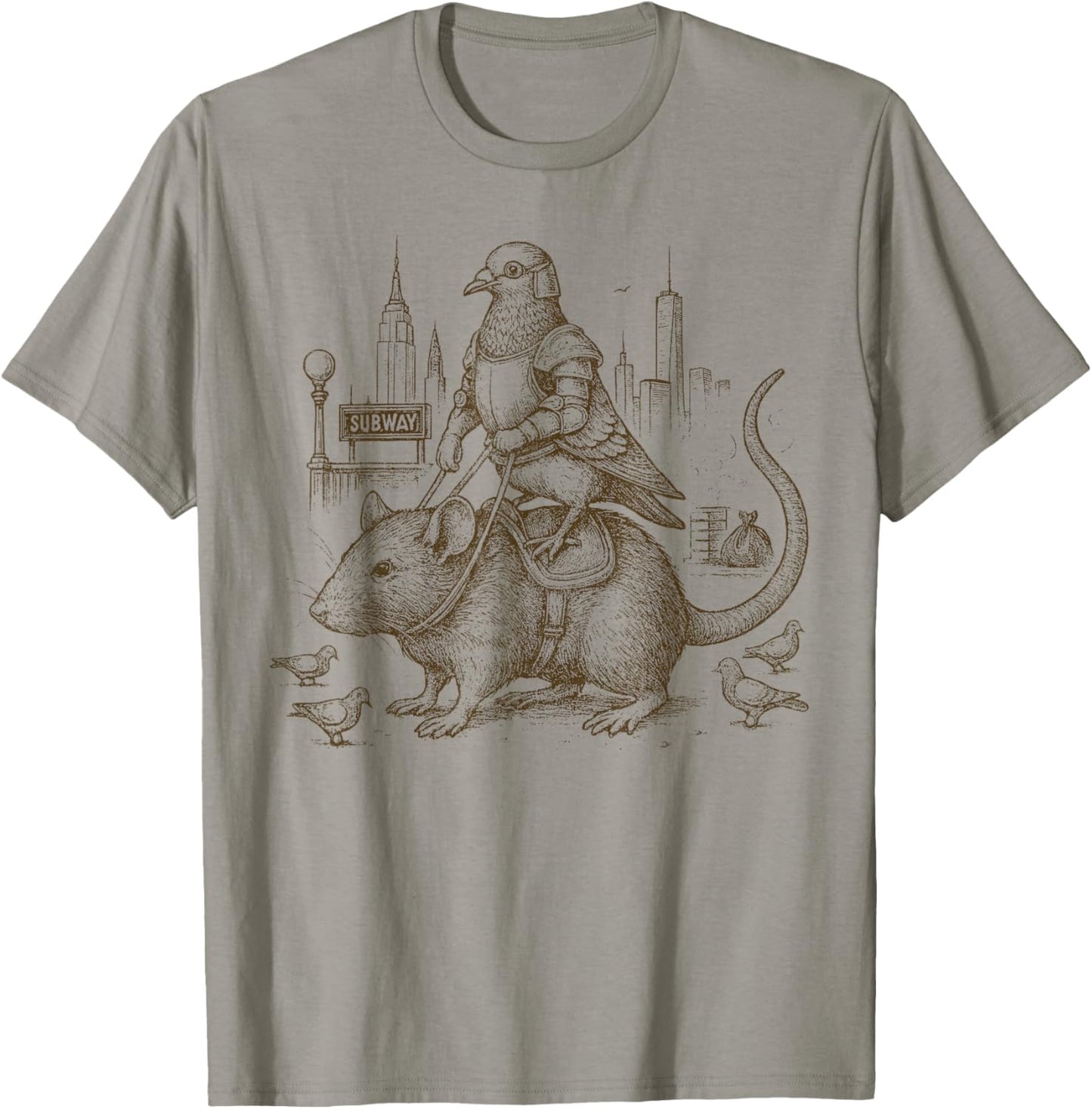 Vintage NYC Pigeon Riding Rat Funny City T-Shirt - T-Shirt | Sand