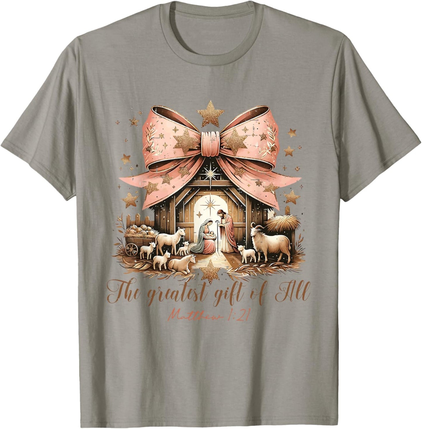 Cute The Greatest Gift of All Jesus Nativity Scene Christmas T-Shirt - T-Shirt | Sand