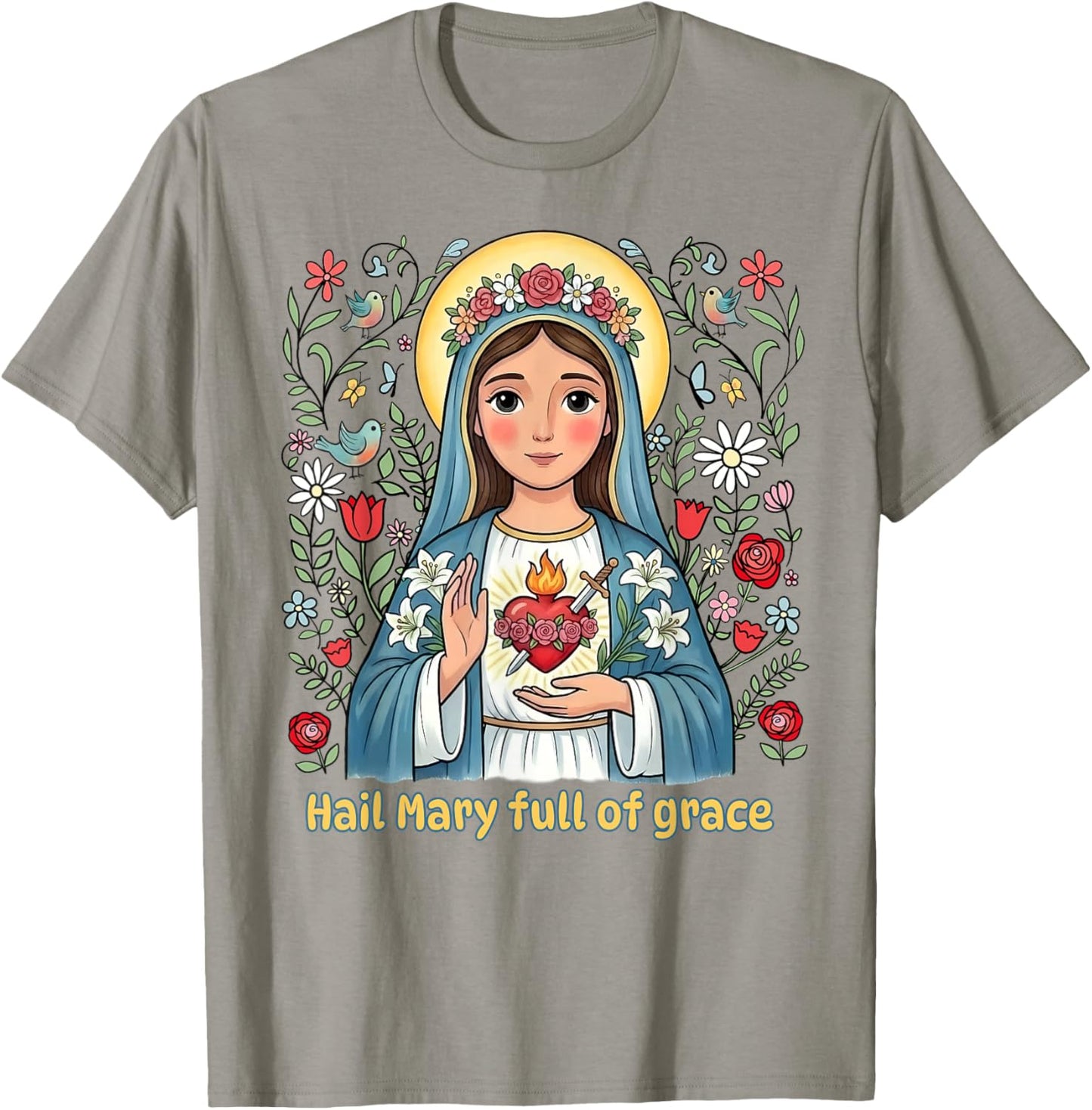 Beautiful Catholic Hail Mary Full of Grace Floral Kids T-Shirt - T-Shirt | Sand