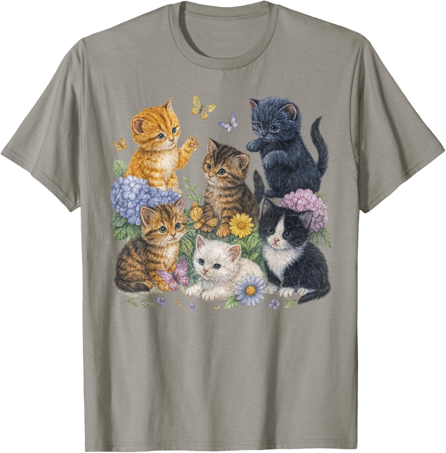Cat Flower Floral Cute Kitten Vintage Flowers Art Cat Lover T-Shirt - T-Shirt | Sand