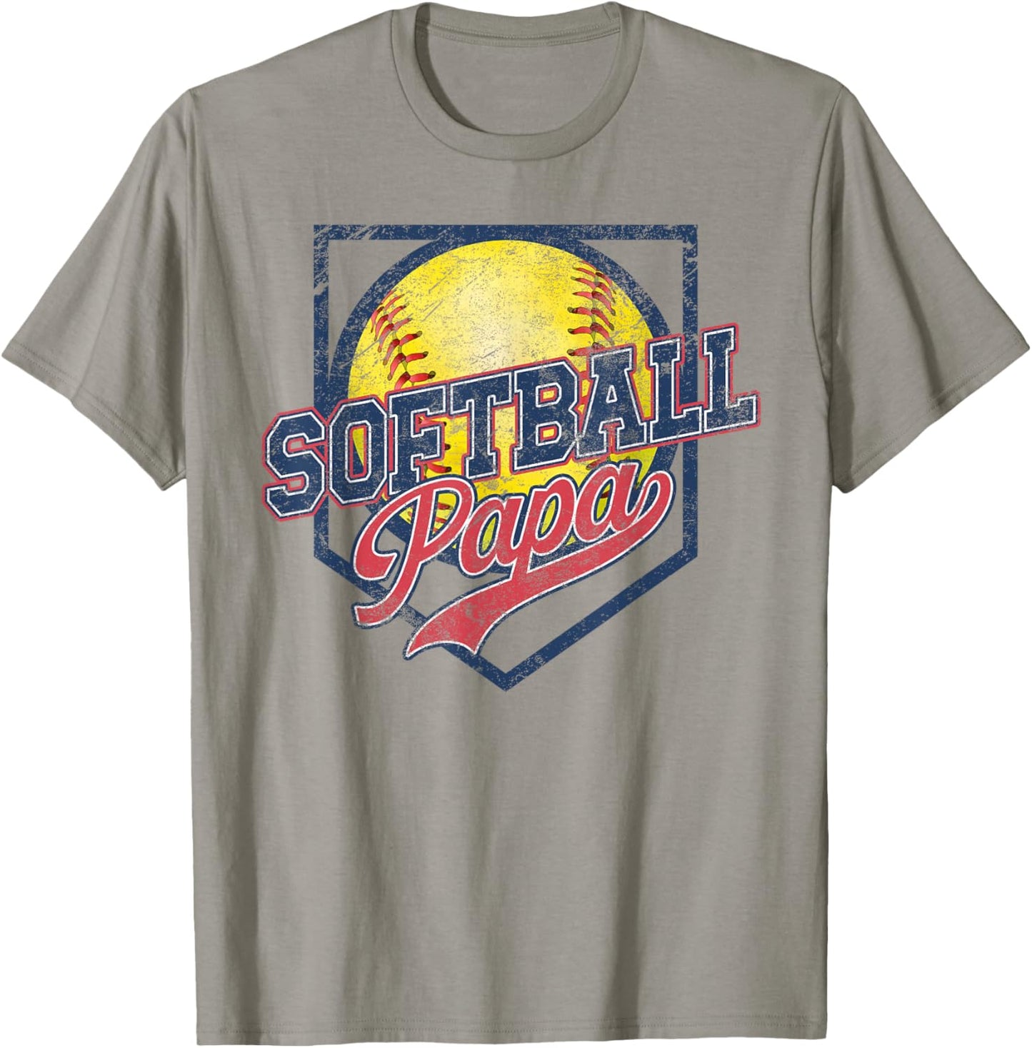 Retro Softball Papa Vintage Softball Papa Daddy Fathers Day T-Shirt - T-Shirt | Sand