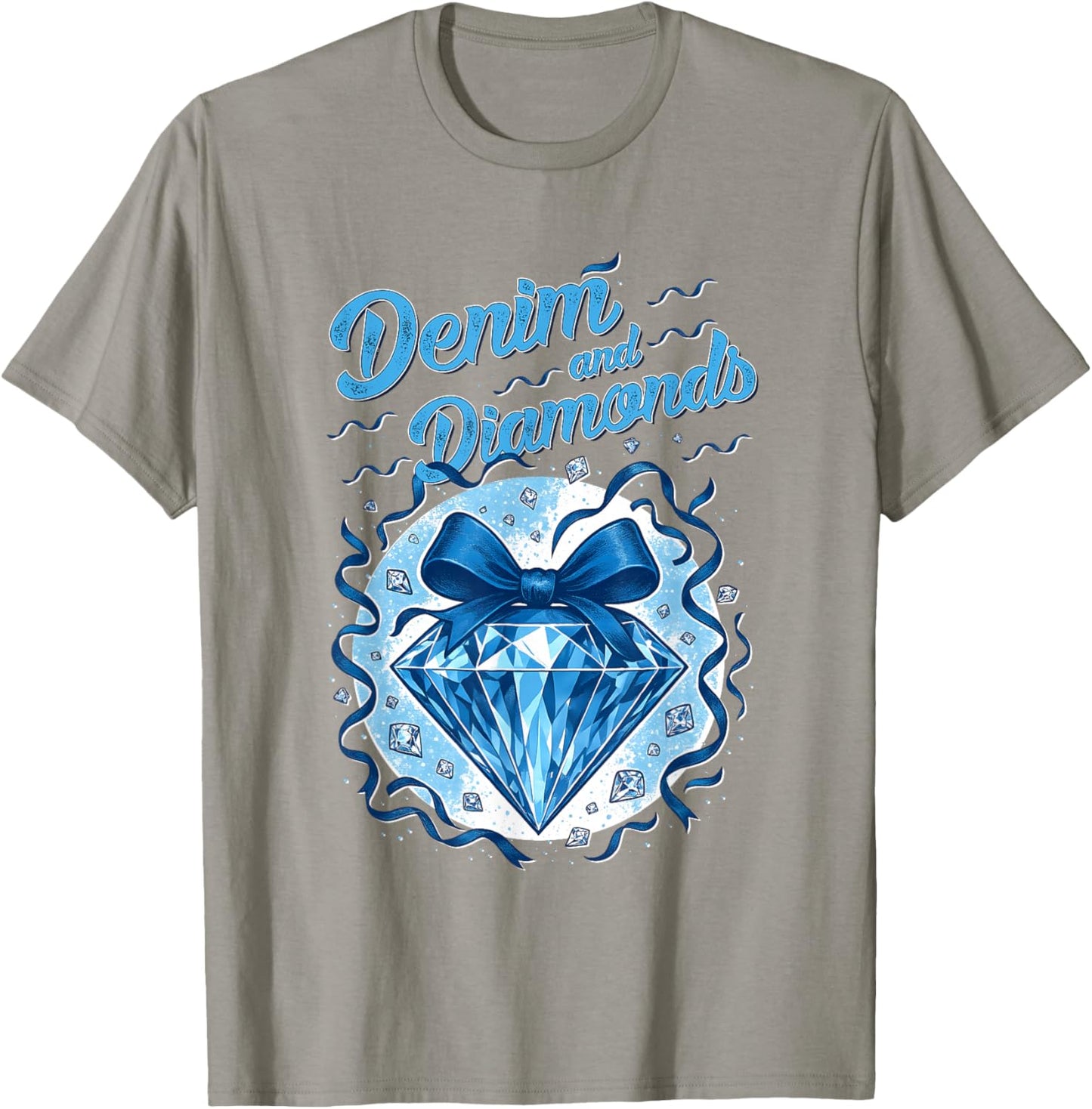 Denim and Diamonds Bow Ladies Girls Women T-Shirt - T-Shirt | Sand