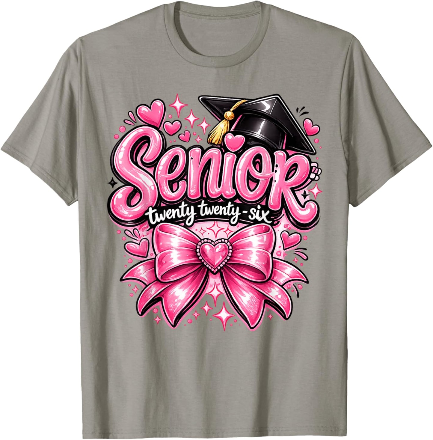 Class of 2026 Pink Bow Graduation Senior Girls T-Shirt - T-Shirt | Sand