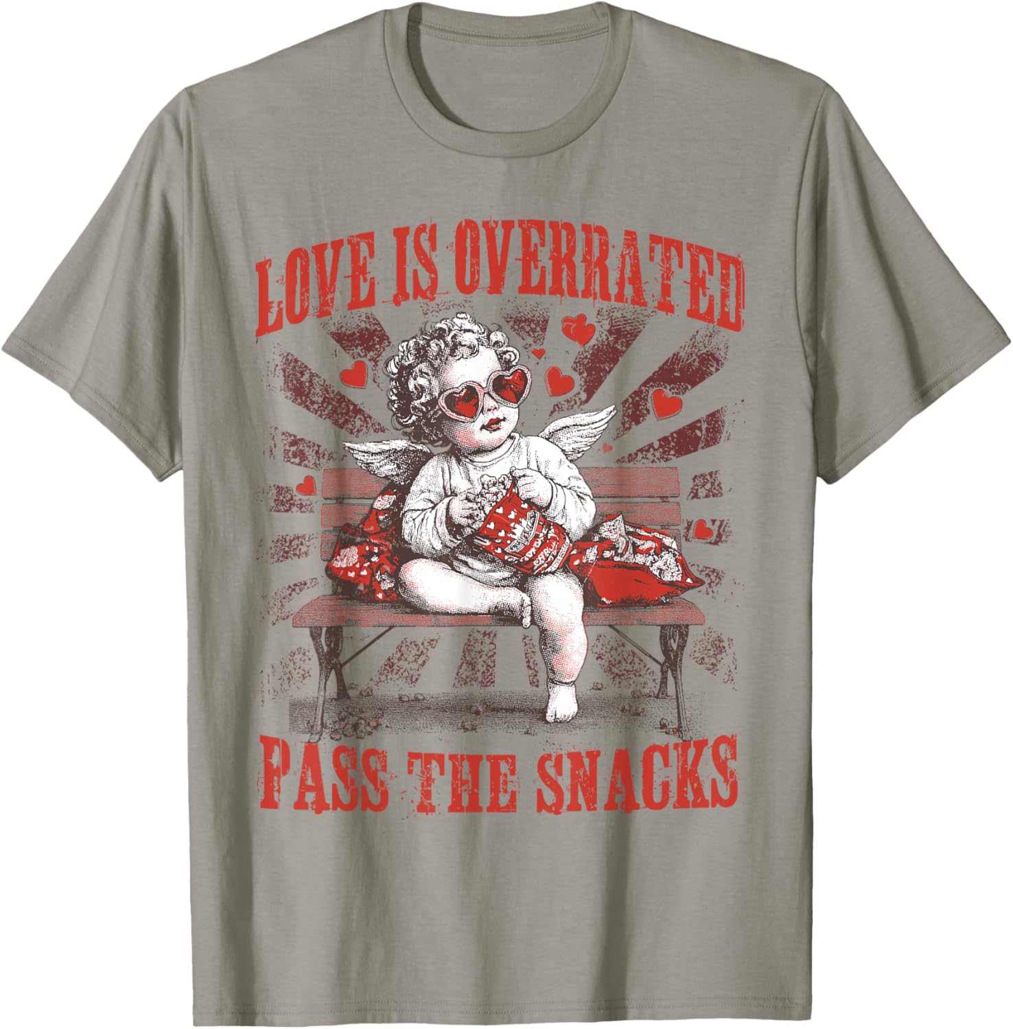 Cupid Love is Overrated Pass The Snacks Happy Valentines Day T-Shirt - T-Shirt | Sand