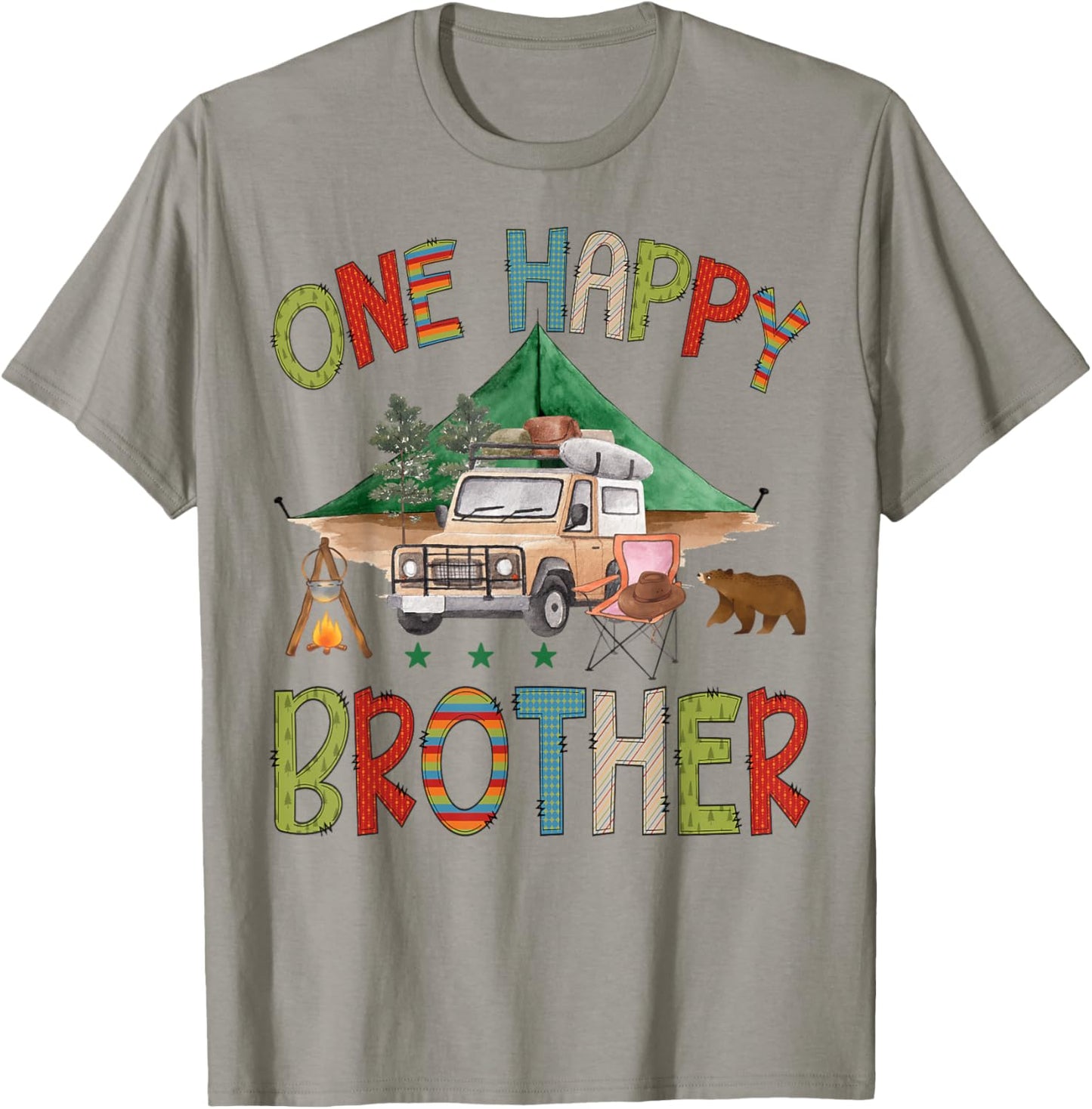One Happy Brother Camper 1st Birthday Boy Camping Bear T-Shirt - T-Shirt | Sand