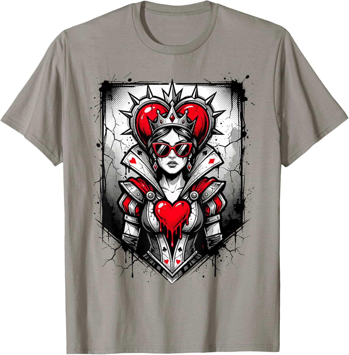 Red Queen of Hearts Rebel Crown Sunglasses Poker Card Women T-Shirt - T-Shirt | Sand