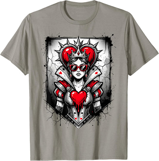 Red Queen of Hearts Rebel Crown Sunglasses Poker Card Women T-Shirt - T-Shirt | Sand