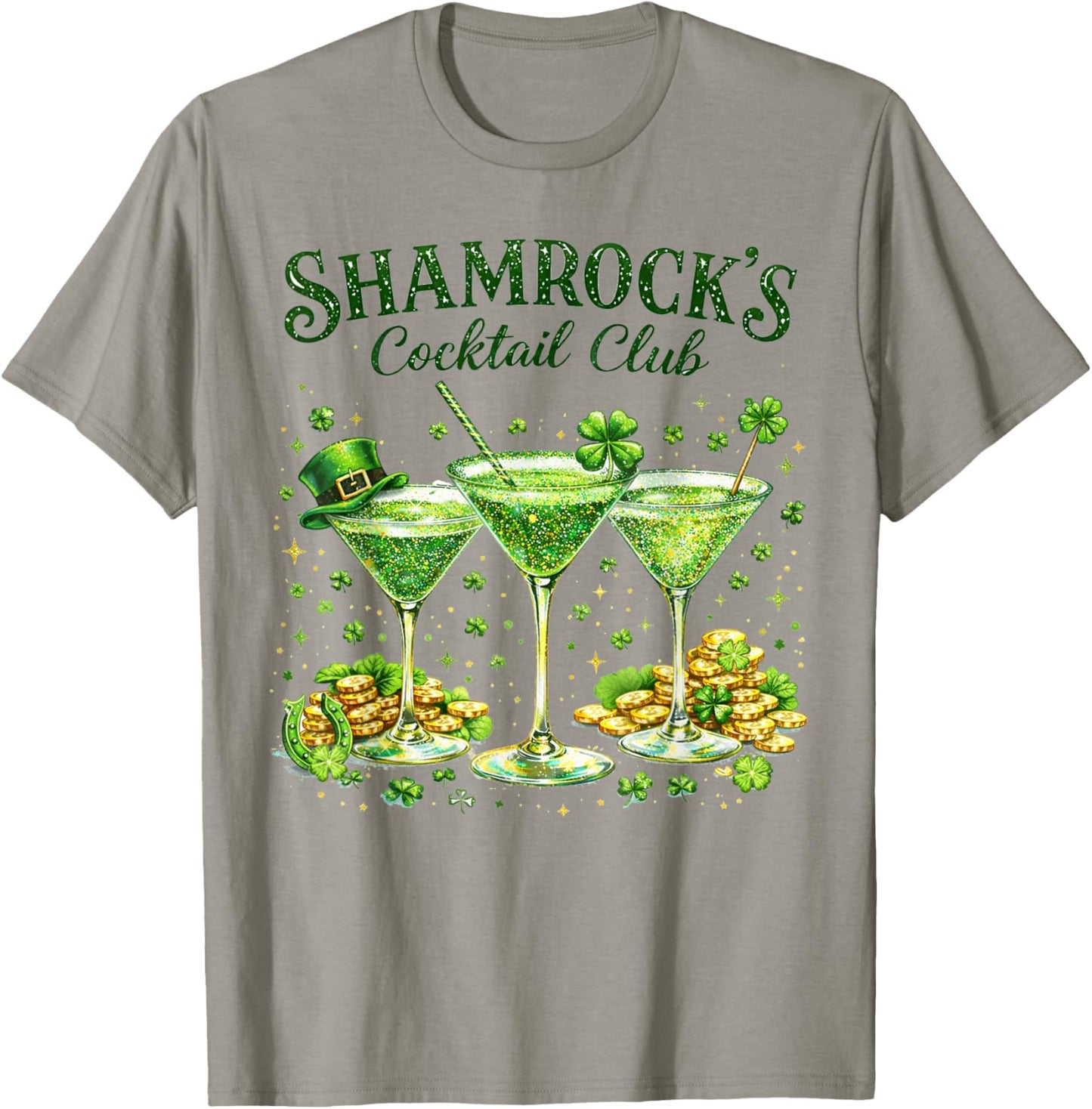 St. Patrick's Day Drinking Martini Shamrock's Cocktail Club T-Shirt - T-Shirt | Sand
