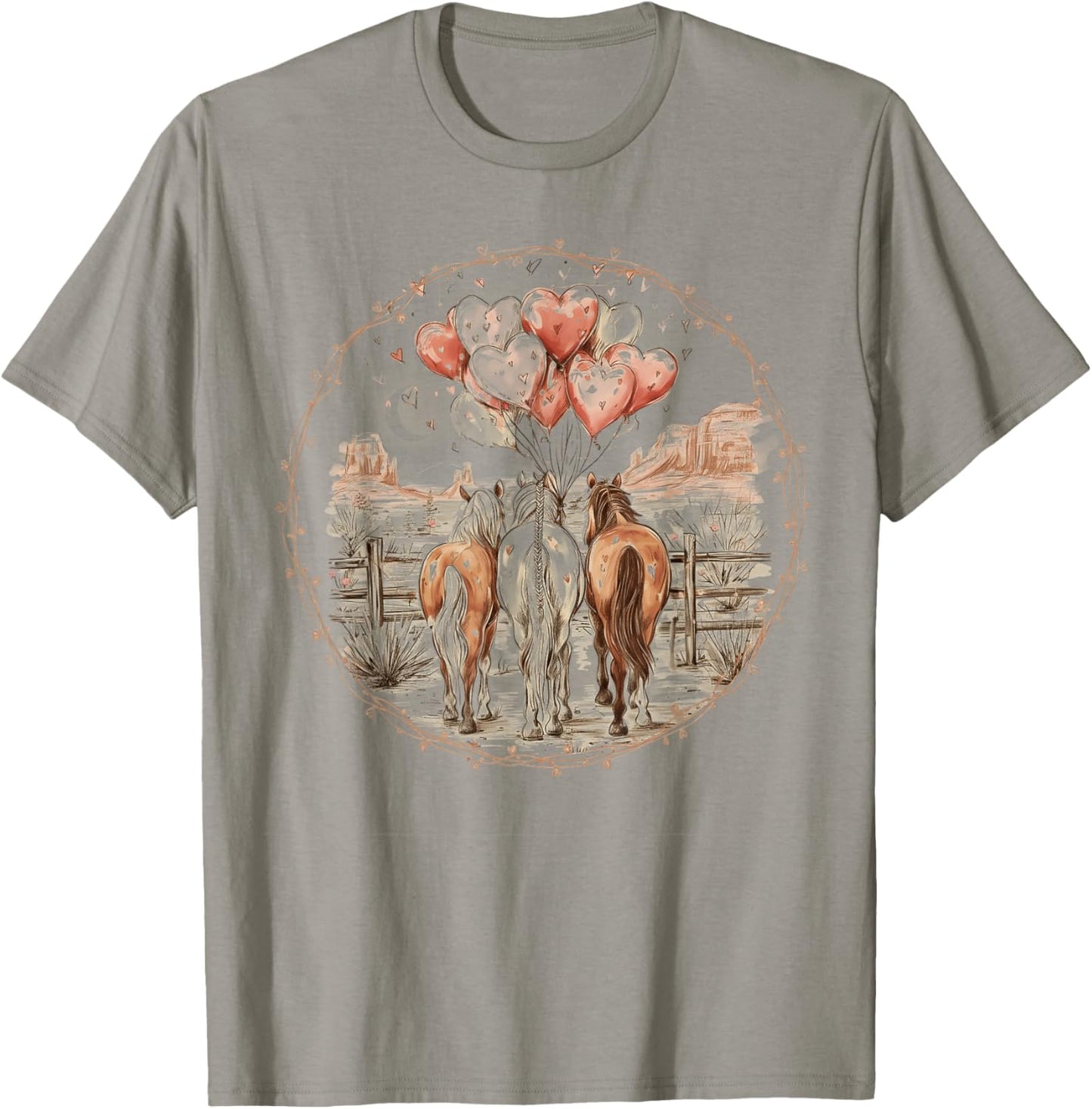 Valentines Day Horses Hearts Equestrian Western Horse Women T-Shirt - T-Shirt | Sand
