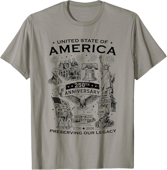 America 250th Anniversary 1776 2026 USA 250 Years Patriotic T-Shirt - T-Shirt | Sand