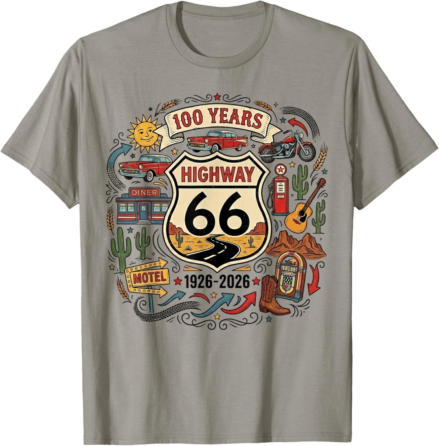 Highway 66 100 Years Centennial 1926-2026 Road Trip Vintage T-Shirt - T-Shirt | Sand
