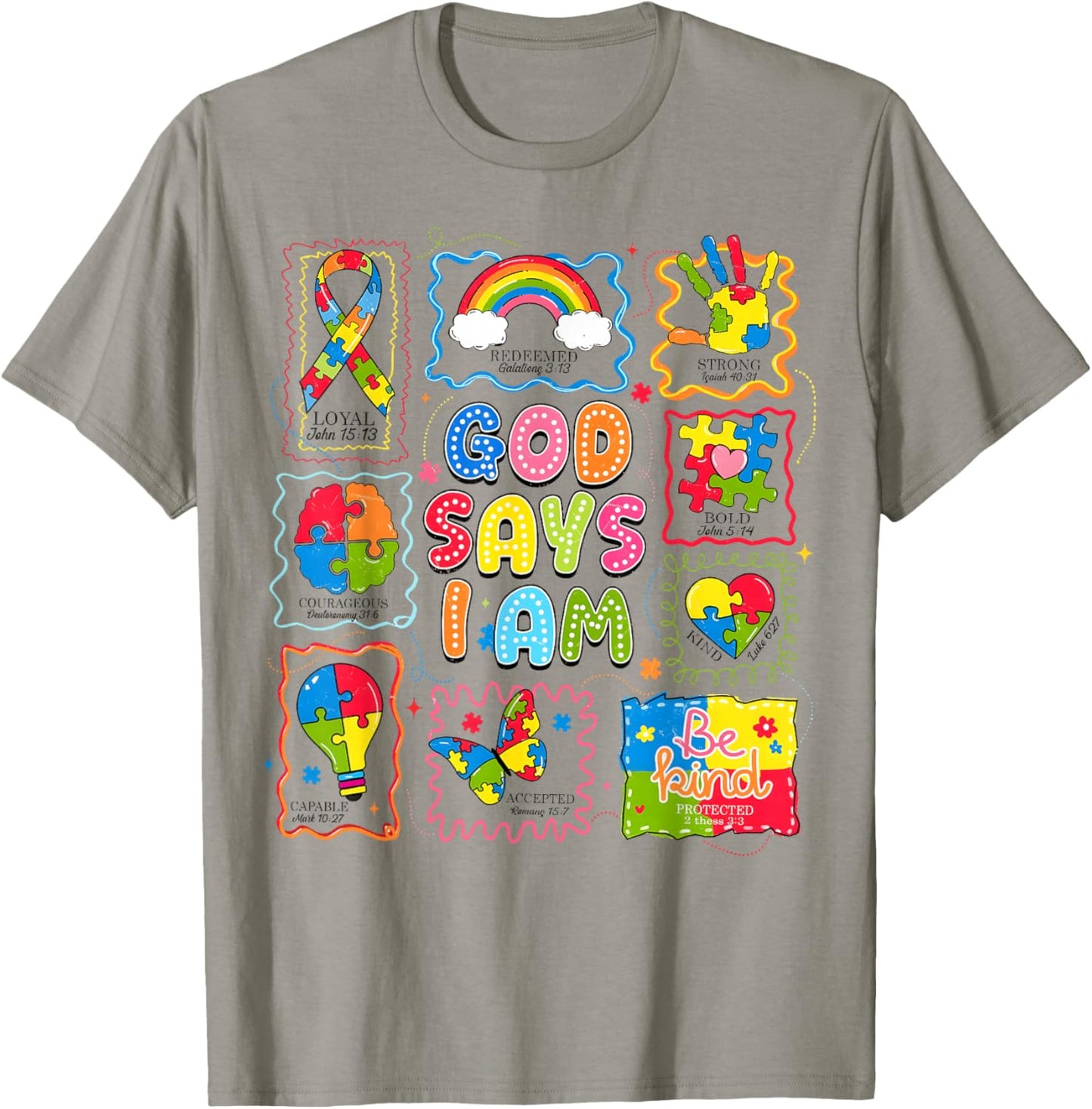 God Says I Am Bible Verse Religious Autism Awareness Kids T-Shirt - T-Shirt | Sand