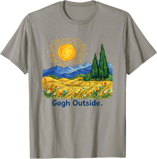 Gogh Outside Nature Lover Graphic Mountain Hiking Art Pun T-Shirt - T-Shirt | Sand