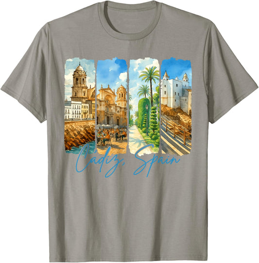 Cadiz Spain Traveling Trip Brushstroke Souvenir Vacation T-Shirt - T-Shirt | Sand