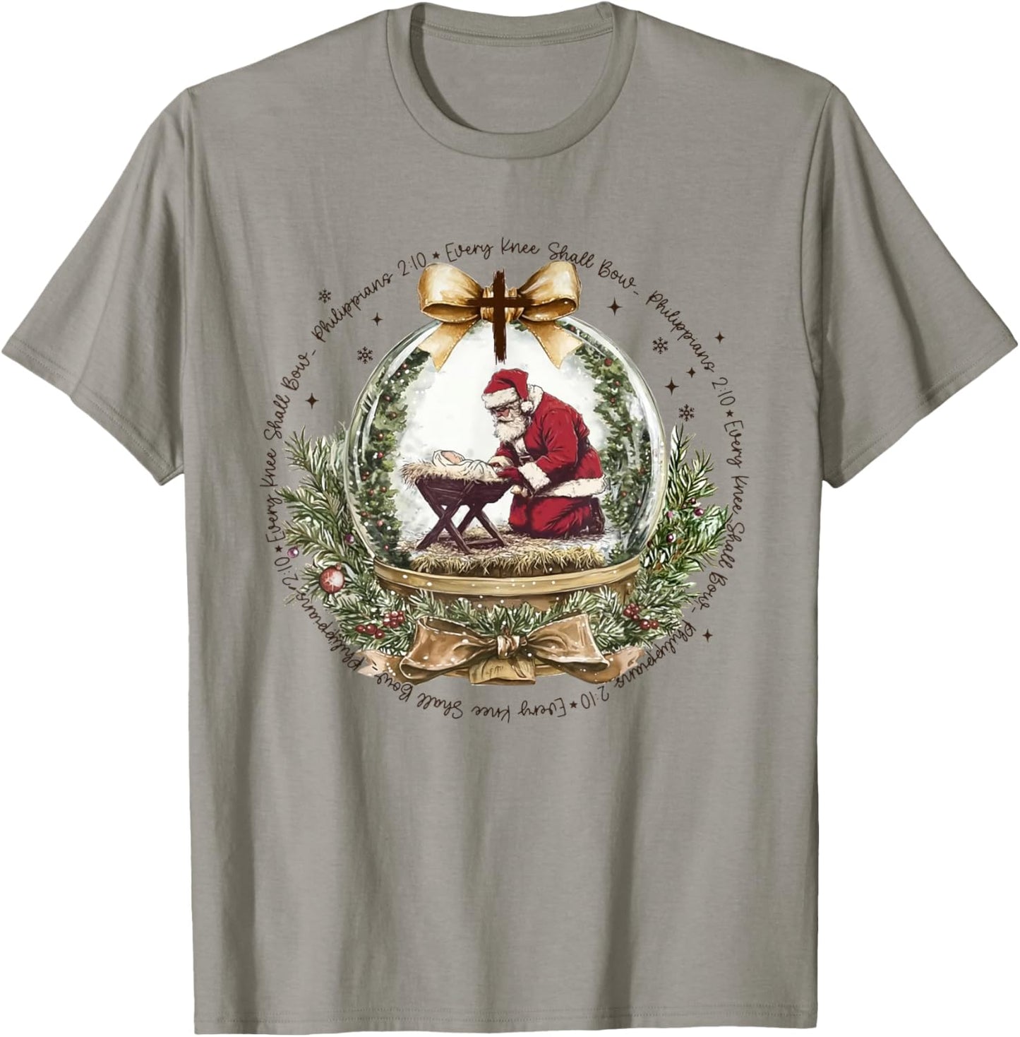 Every Knee Shall Bow Funny Kneeling Santa Baby Jesus T-Shirt - T-Shirt | Sand