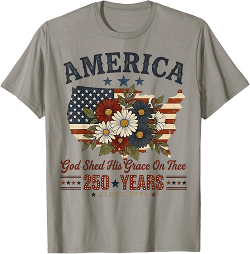America 250 Years Flag Floral God Shed His Grace On Thee