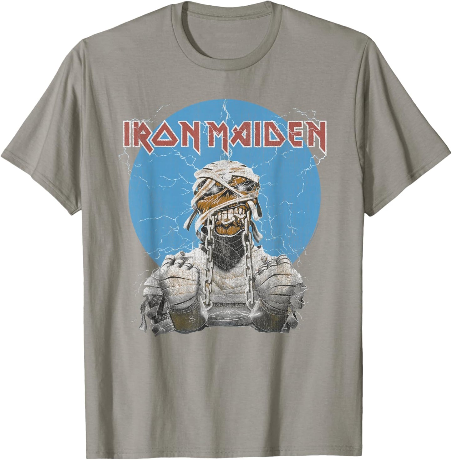 Iron Maiden Mummy Lightning Circle Grey T-Shirt - T-Shirt | Sand