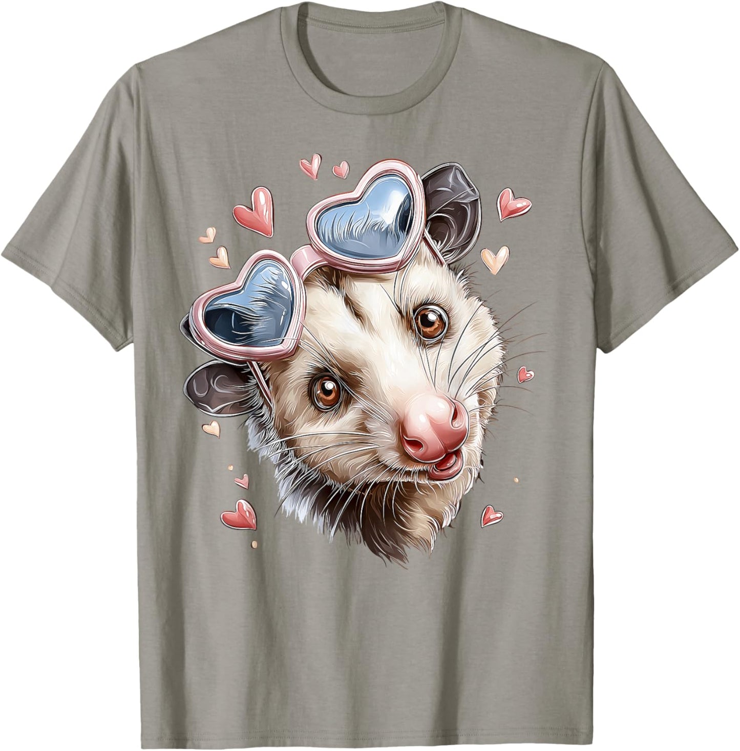 Opossum Possum Valentine's Day Heart Sunglasses T-Shirt - T-Shirt | Sand