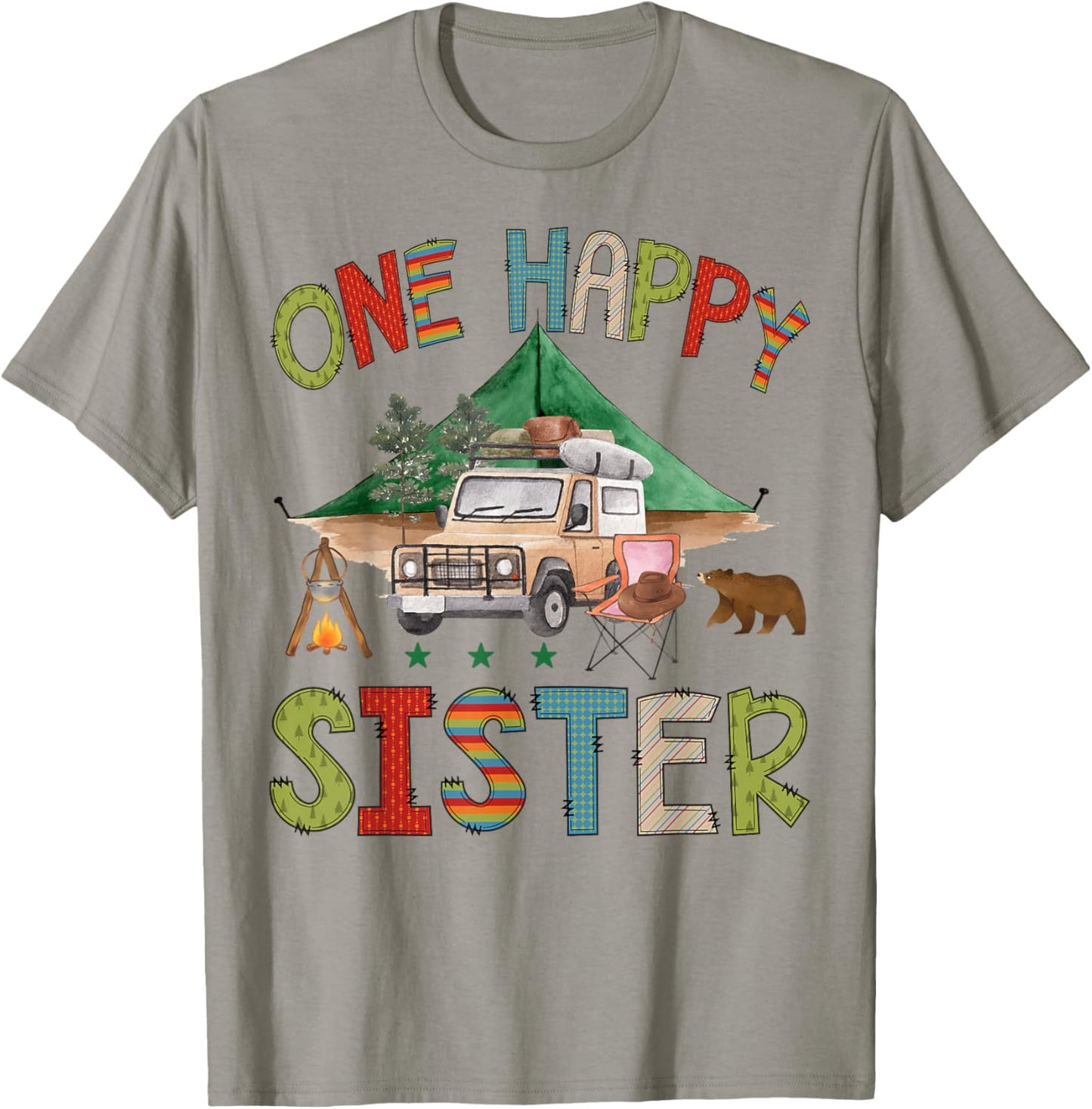 One Happy Sister Camper 1st Birthday Boy Camping Bear T-Shirt - T-Shirt | Sand