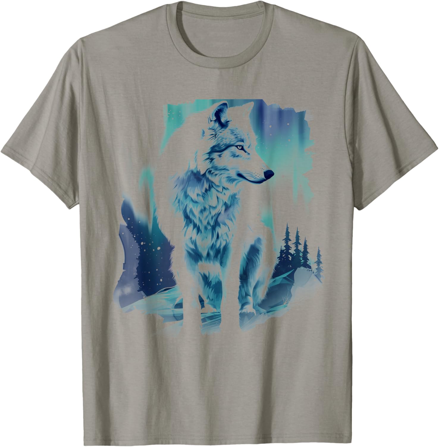 White Wolf Arctic Wolves Animal Lover Northern Lights T-Shirt - T-Shirt | Sand