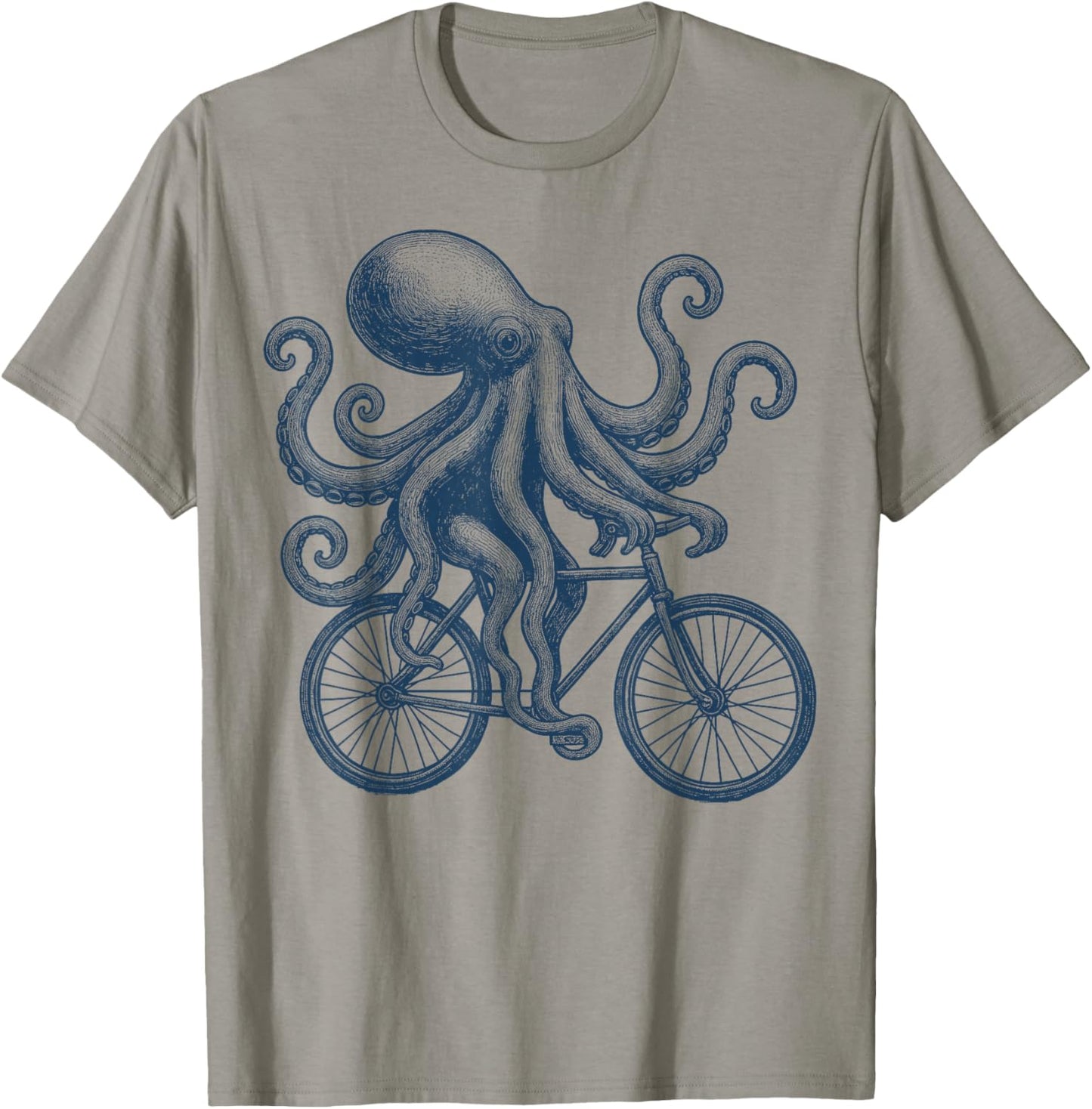 Funny Octopus Riding Bicycle Retro Biker Cycling Graphic T-Shirt - T-Shirt | Sand